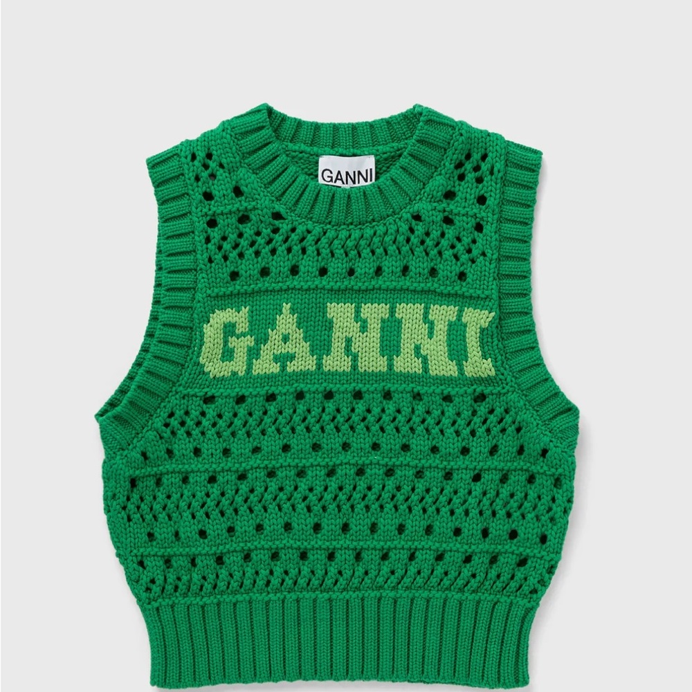 Ganni Green Textured Knit Sleeveless Sweater